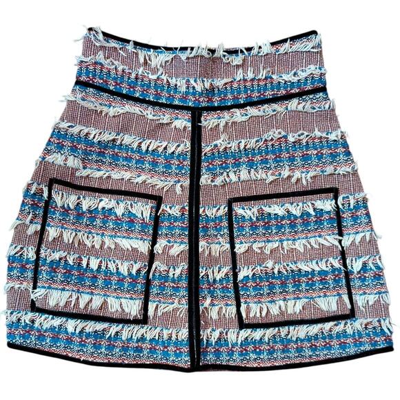 See by Chloé Deep Water Multicolor Fringe Tweed Mini Skirt Size 38 - Picture 2 of 6